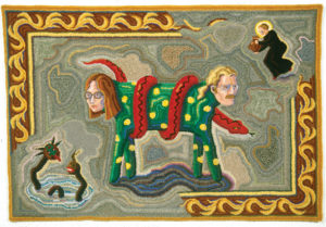 Nancy Edell, Halifax,NS 'Peter and Nancy as the Two-headed Dog', 1993 Various yarns, burlap, hooked 66 x 96 cm Dalhousie Art Gallery permanent collection Gift of the artist, 1999 Photo by Steve Farmer (1993)