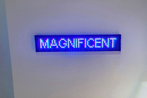 Valerie LeBlanc and Daniel H. Dugas: Fundy. Magnificent from Your Word in Lights/Un mot en lumière, 2020. Installation view, MSVU Art Gallery, 2021 (photo: LeBlanc|Dugas)